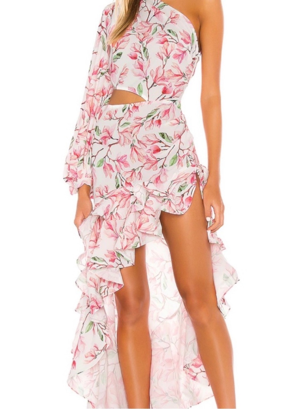 Bronx and Banco Pink Floral High-Low Ruffle Skirt